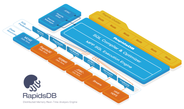RapidsDB distributed memory real-time analysis engine diagram