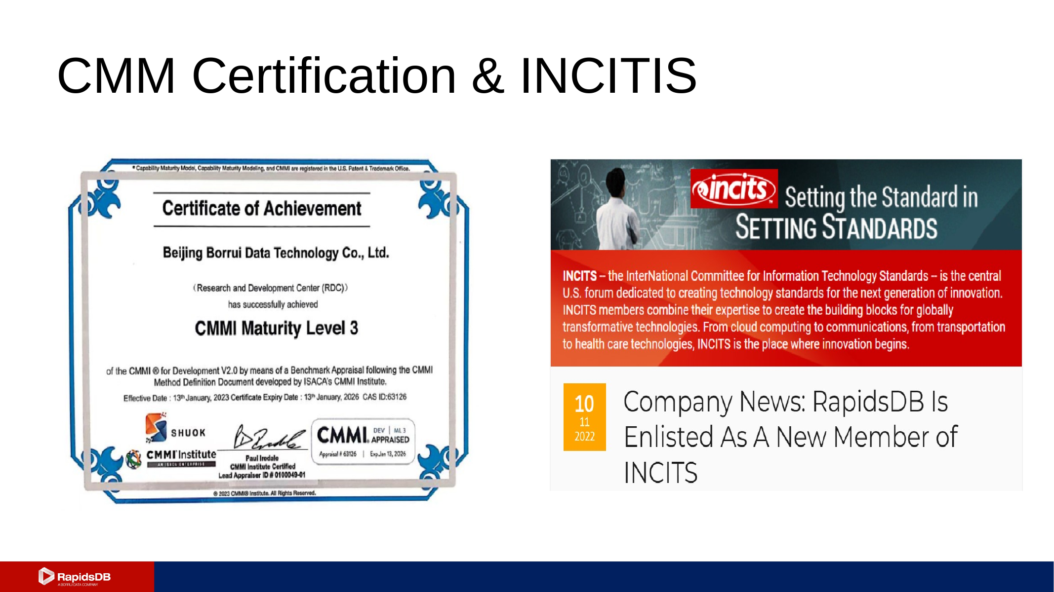 CMM Certification and INCITIS slide